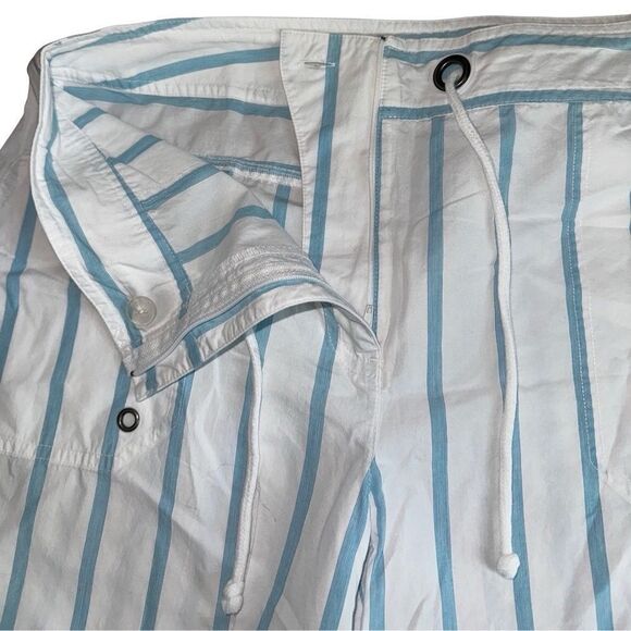 Chico's Cropped Roll Up Capri 100% Cotton- Striped White + Blue - Size 1 (8/M) - Picture 8 of 11